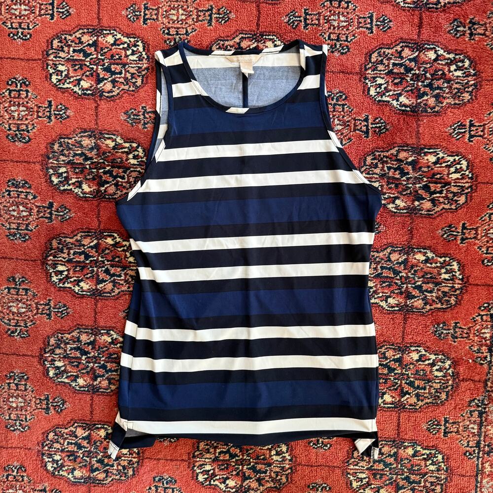 Banana Republic S‎ Dark Blue/Black/White Striped Stretch Knit Tank Top PRISTINE]